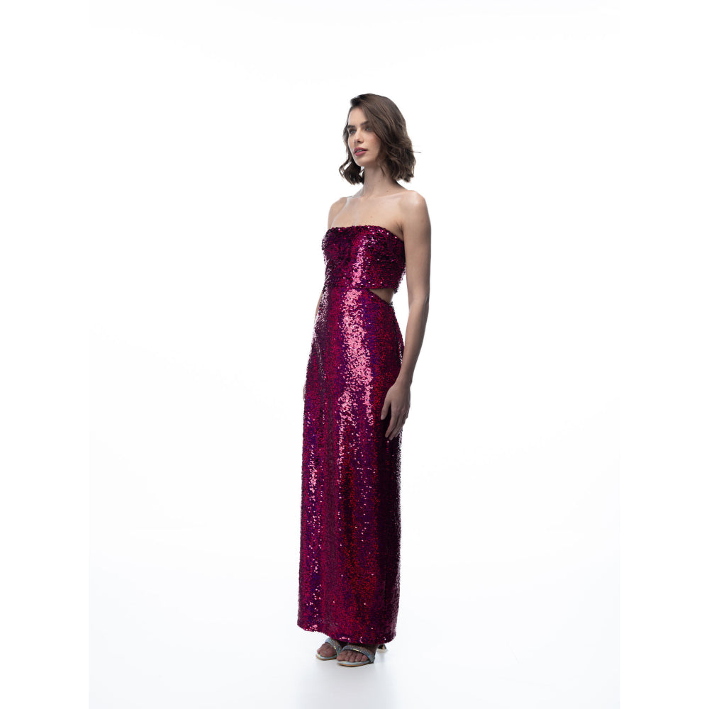Sotbella Pink Sequin Strapless Dress With Cutouts