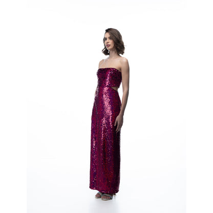 Sotbella Pink Sequin Strapless Dress With Cutouts