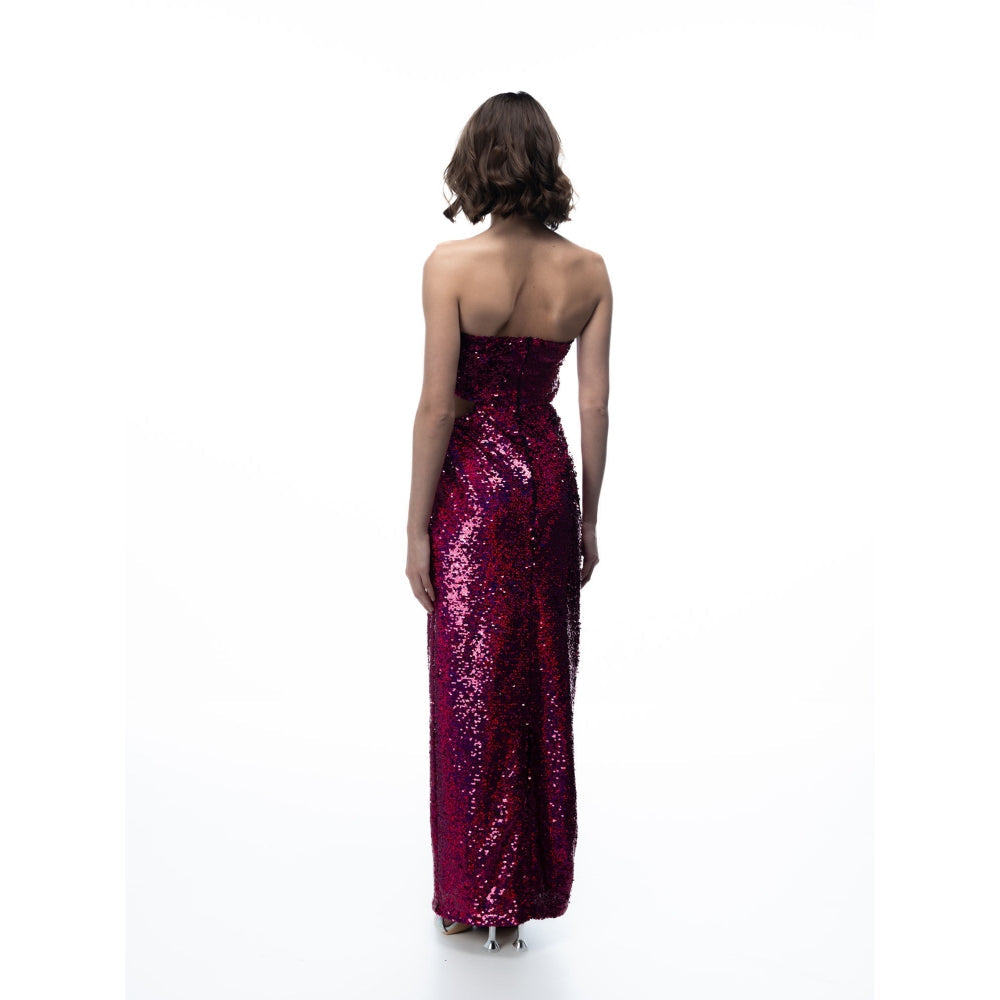 Sotbella Pink Sequin Strapless Dress With Cutouts