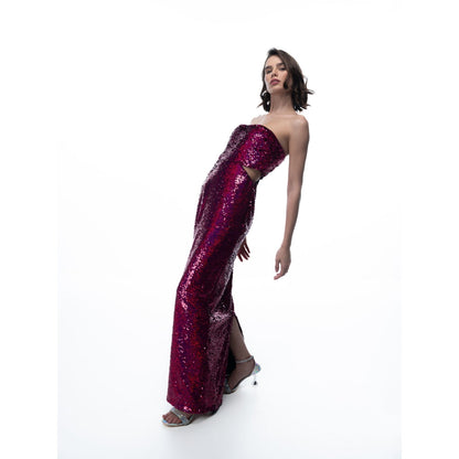 Sotbella Pink Sequin Strapless Dress With Cutouts