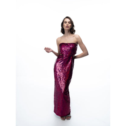 Sotbella Pink Sequin Strapless Dress With Cutouts