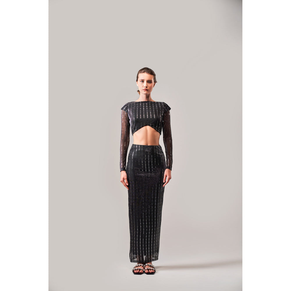 SOTBELLA Black Shimmer Tulle Top and Skirt (Set of 2)