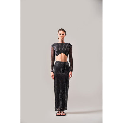 SOTBELLA Black Shimmer Tulle Top and Skirt (Set of 2)
