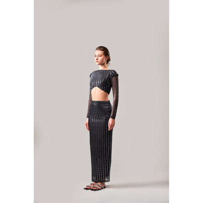 SOTBELLA Black Shimmer Tulle Top and Skirt (Set of 2)
