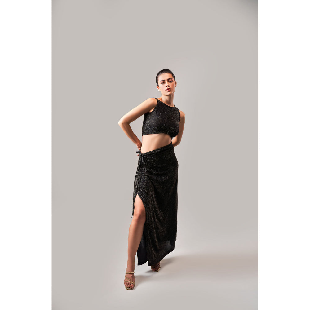 SOTBELLA Cocktail Black Slit Skirt and Top (Set of 2)