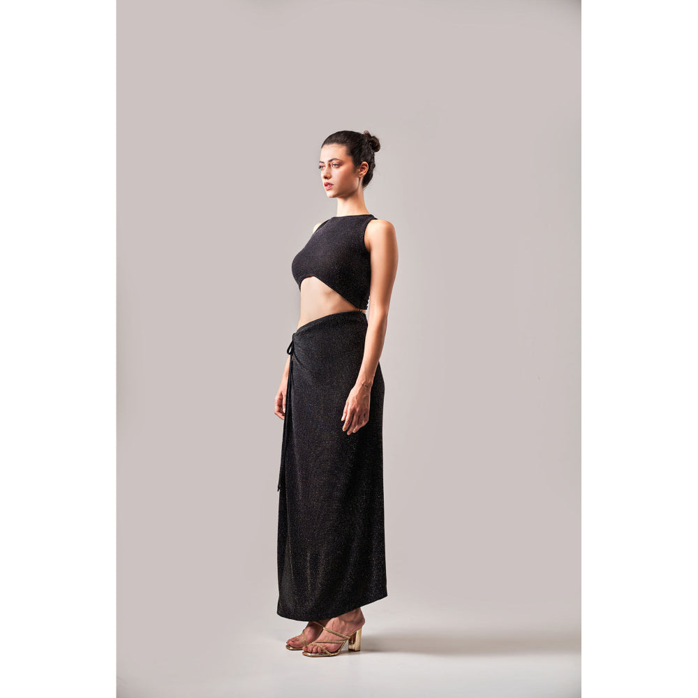 SOTBELLA Cocktail Black Slit Skirt and Top (Set of 2)