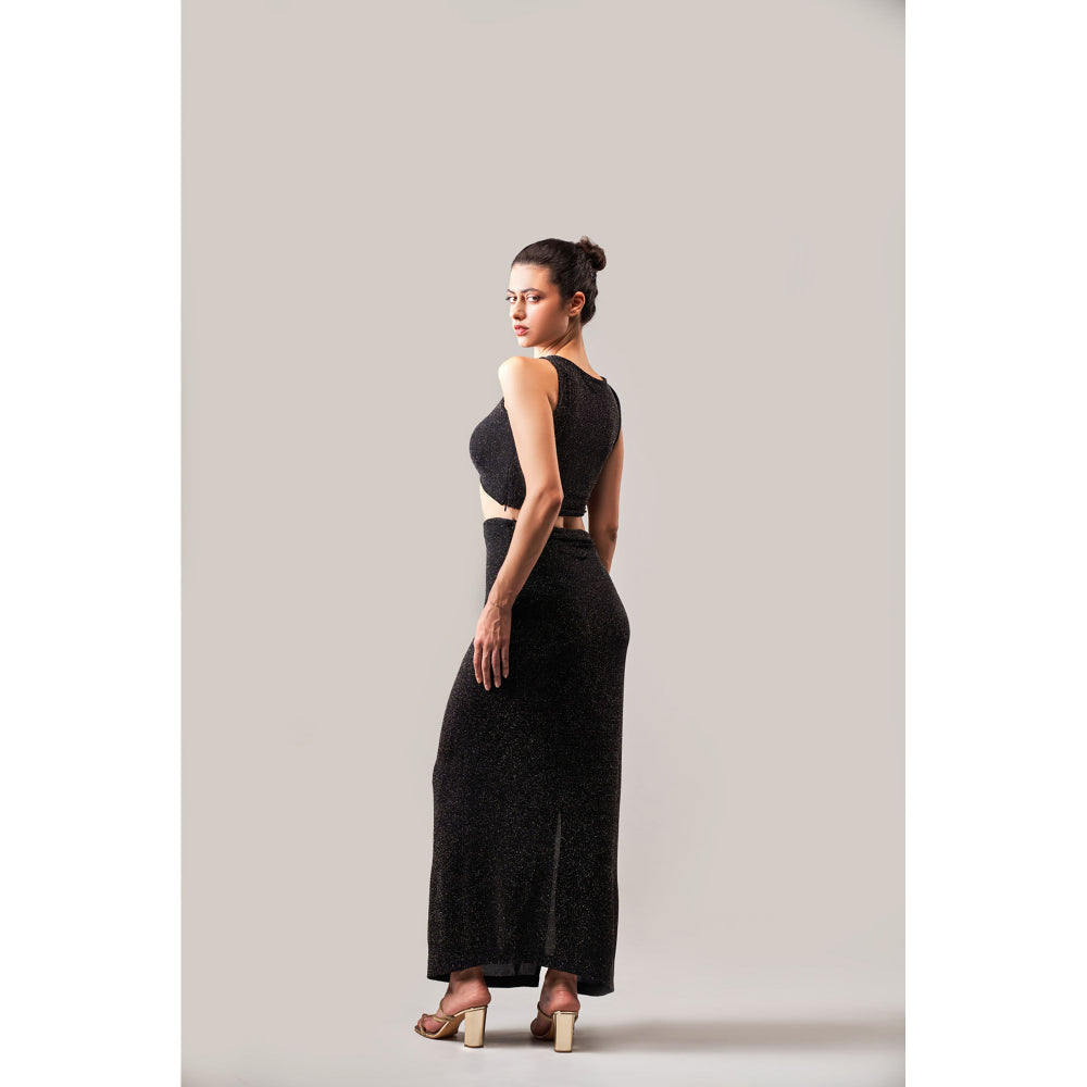 SOTBELLA Cocktail Black Slit Skirt and Top (Set of 2)