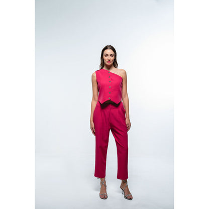SOTBELLA Asymmetrical One Shoulder Top and Pants Fuchsia Pink (Set of 2)