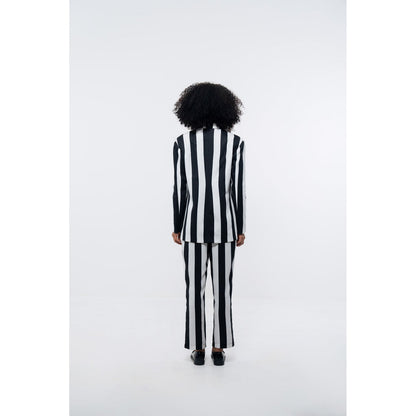 SOTBELLA White and Black Stripe Blazer with Pants (Set of 2)