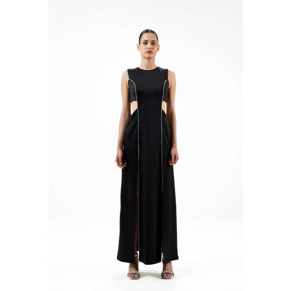 SOTBELLA Black Embellished/Sequined Rhinestone-Detail Maxi Dress