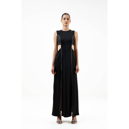 SOTBELLA Black Embellished/Sequined Rhinestone-Detail Maxi Dress