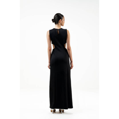 SOTBELLA Black Embellished/Sequined Rhinestone-Detail Maxi Dress
