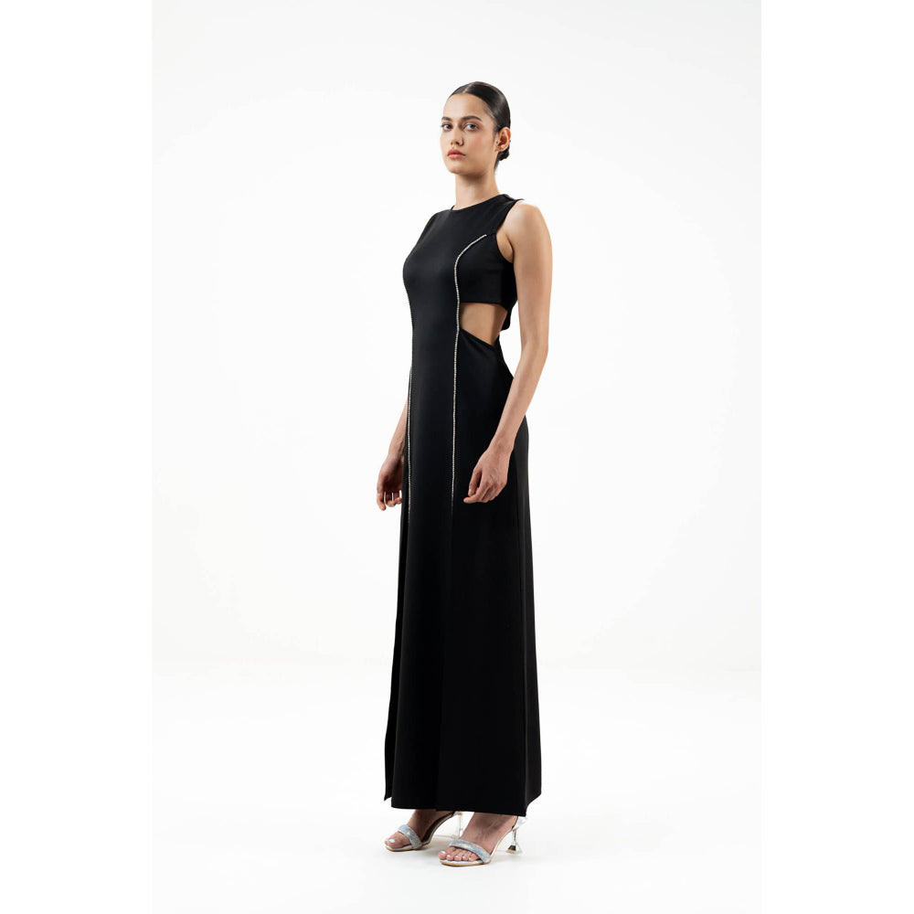 SOTBELLA Black Embellished/Sequined Rhinestone-Detail Maxi Dress