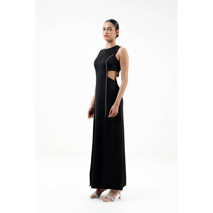 SOTBELLA Black Embellished/Sequined Rhinestone-Detail Maxi Dress
