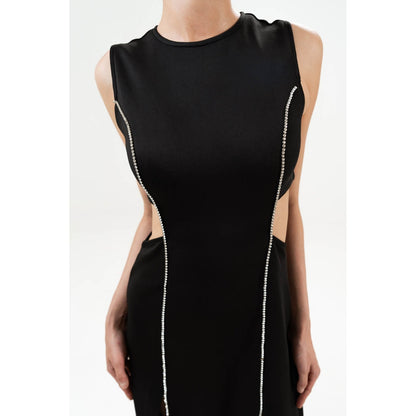 SOTBELLA Black Embellished/Sequined Rhinestone-Detail Maxi Dress