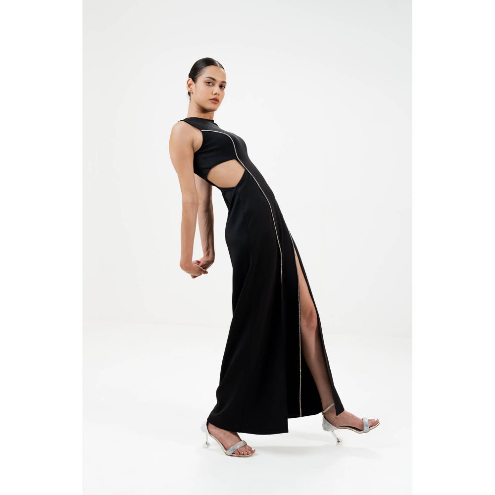 SOTBELLA Black Embellished/Sequined Rhinestone-Detail Maxi Dress