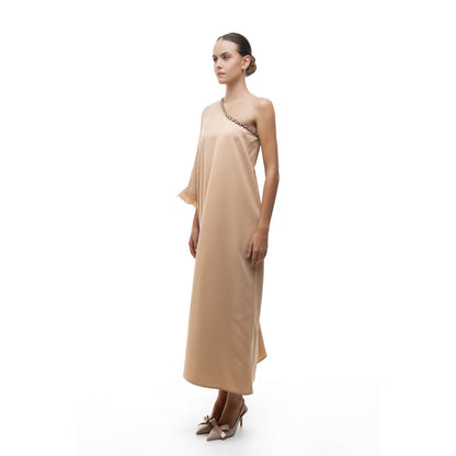 SOTBELLA Beige Embellished/Sequined One Shoulder Kaftan Dress