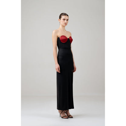 SOTBELLA Black Love Bustier Corset Front Slit Dress