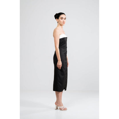 SOTBELLA Black Striped Strapless Dress
