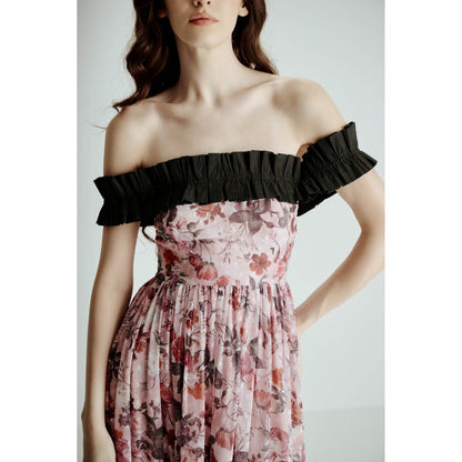 SOTBELLA Pink Off Shoulder Floral Maxi Dress