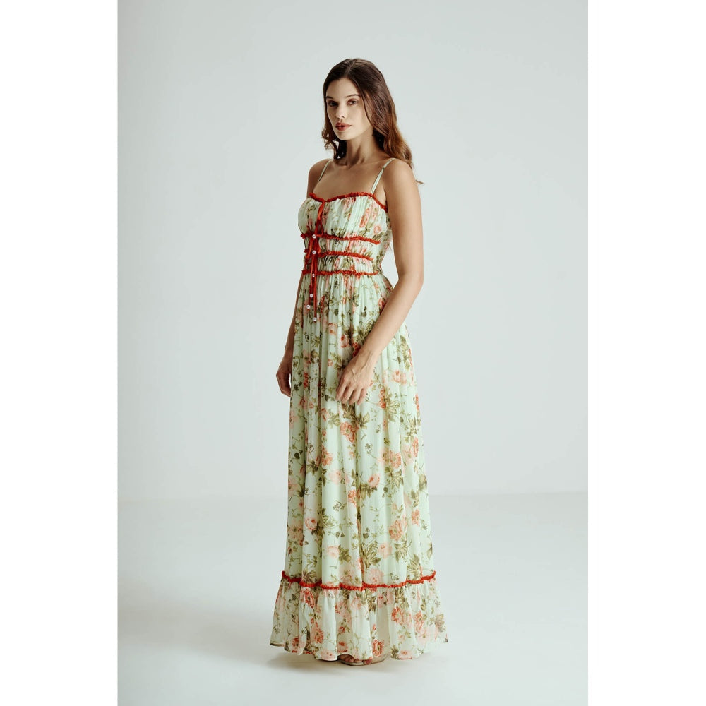 SOTBELLA Green Mint Floral Drape Maxi Dress
