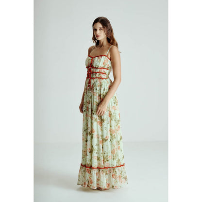 SOTBELLA Green Mint Floral Drape Maxi Dress