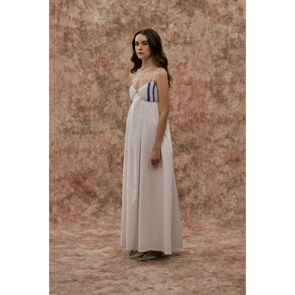 SOTBELLA White Maxi Dress with Pearl Detail