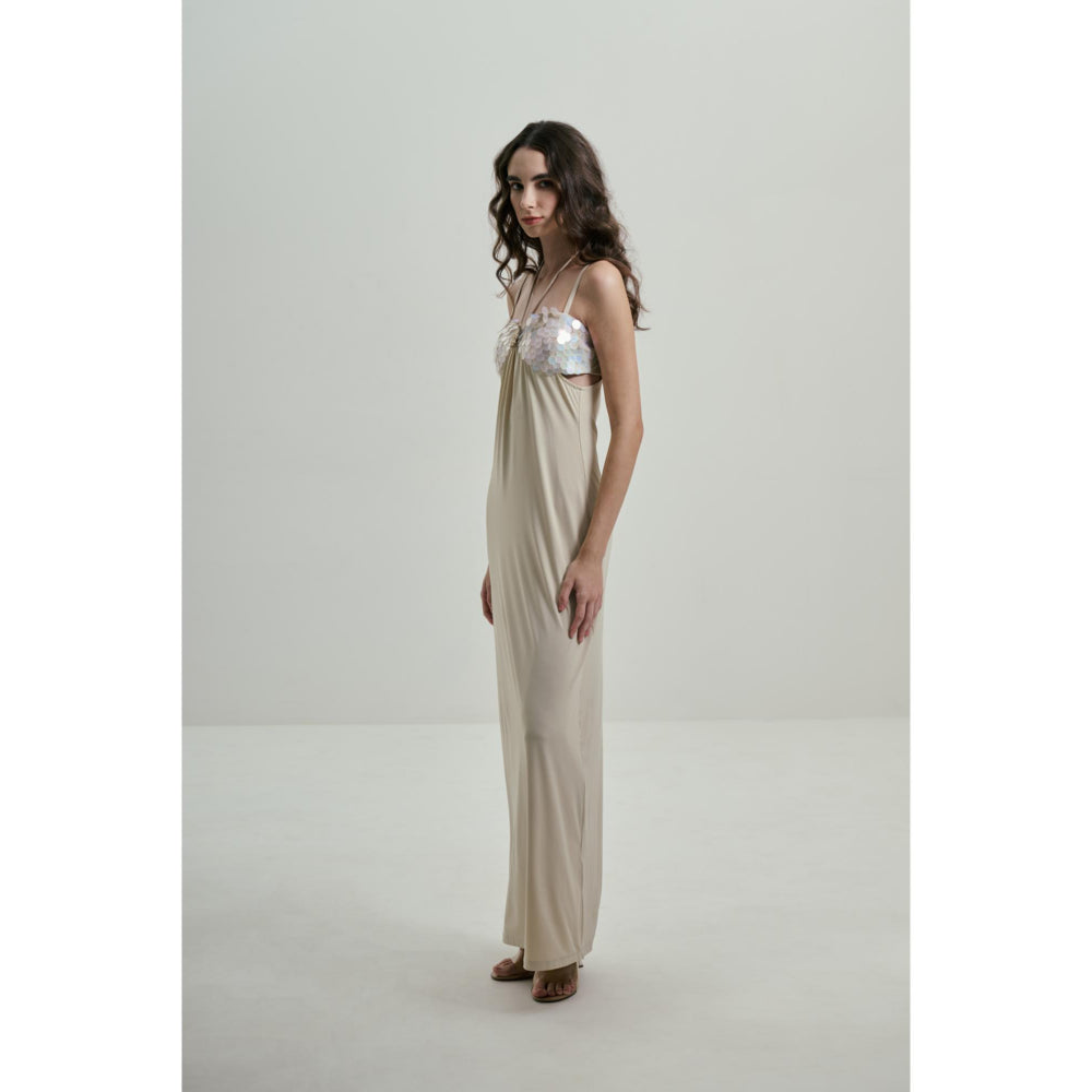 SOTBELLA Ivory Maxi Dress with Sequins Bust Details