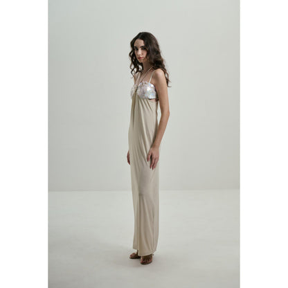 SOTBELLA Ivory Maxi Dress with Sequins Bust Details