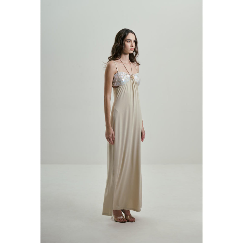 SOTBELLA Ivory Maxi Dress with Sequins Bust Details