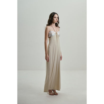 SOTBELLA Ivory Maxi Dress with Sequins Bust Details