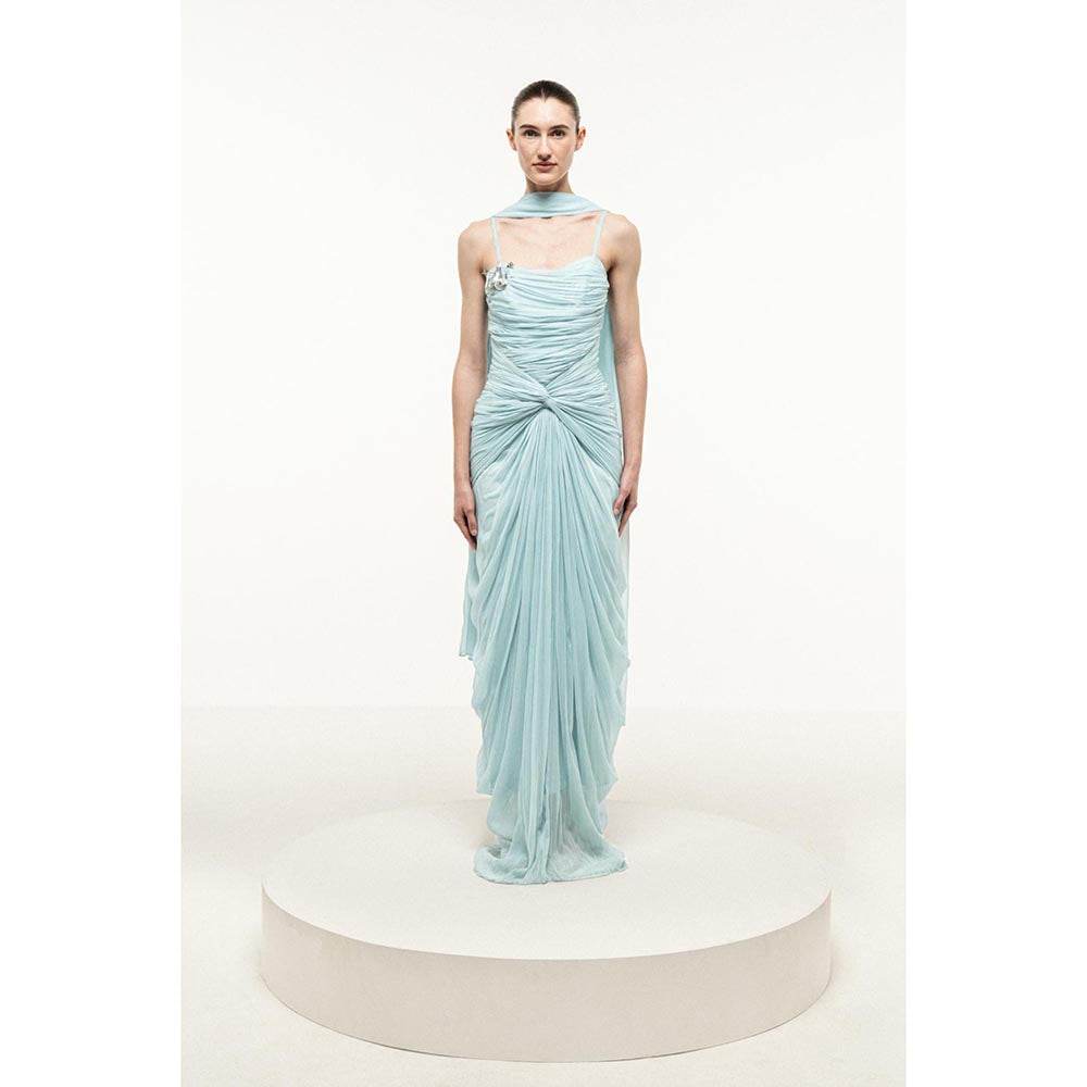 SOTBELLA LIGHT BLUE RUCHED DRAPED DRESS WITH STOLE
