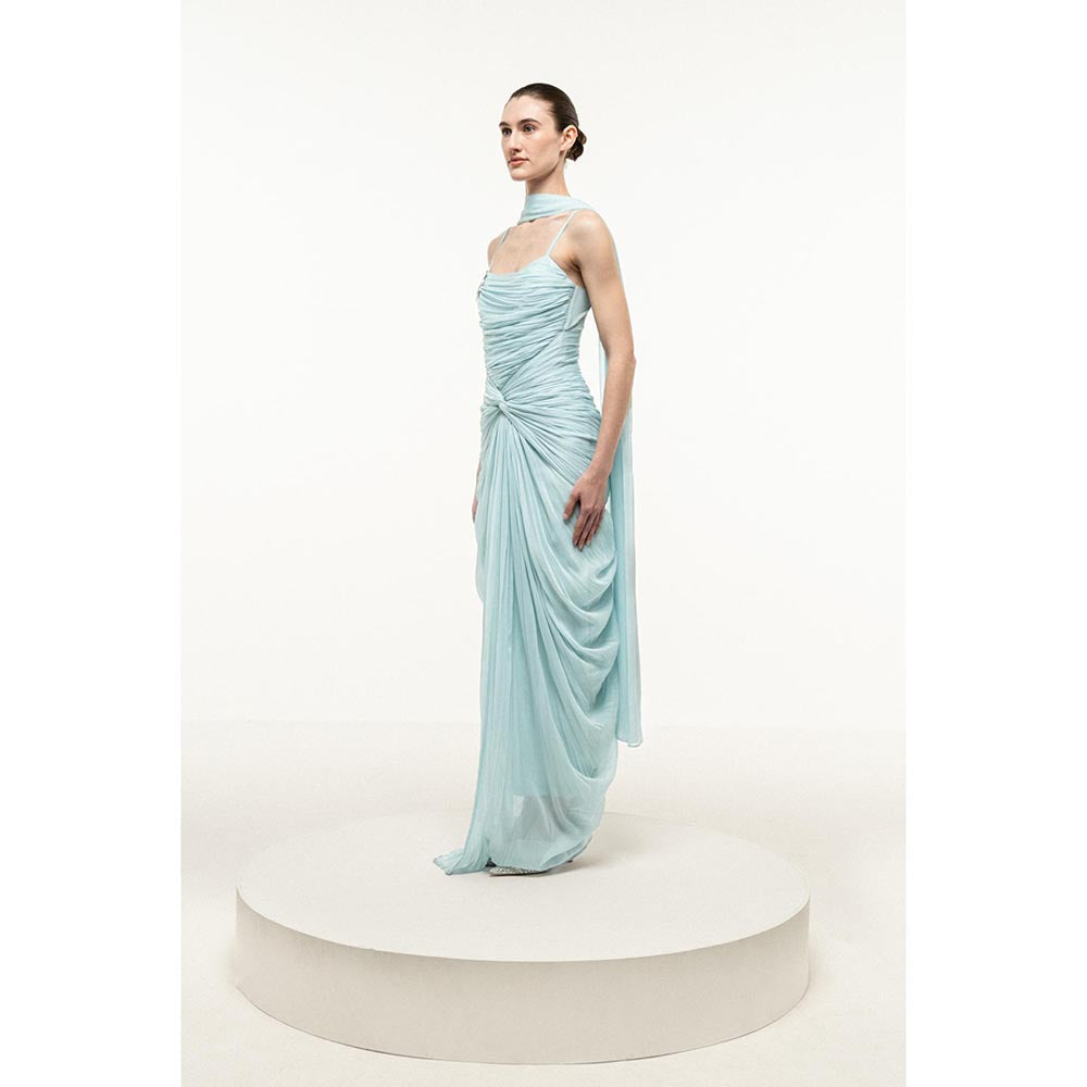 SOTBELLA LIGHT BLUE RUCHED DRAPED DRESS WITH STOLE
