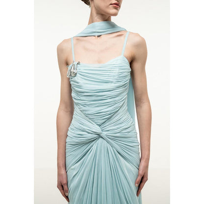 SOTBELLA LIGHT BLUE RUCHED DRAPED DRESS WITH STOLE