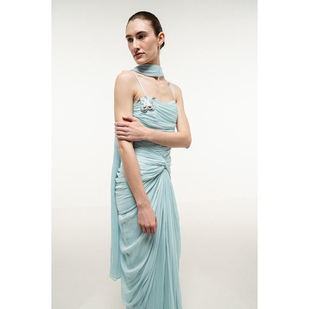 SOTBELLA LIGHT BLUE RUCHED DRAPED DRESS WITH STOLE