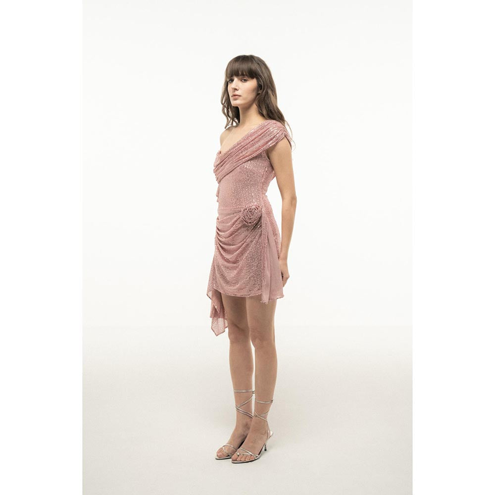 SOTBELLA ROSE GOLD ONE-SHOULDER SEQUIN MINI DRESS