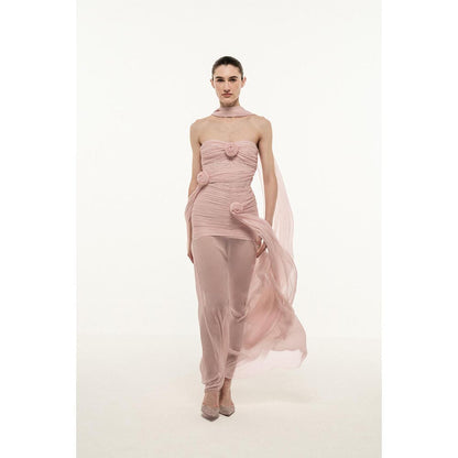 SOTBELLA LIGHT PINK BONED STRAPLESS DRESS WITH STOLE