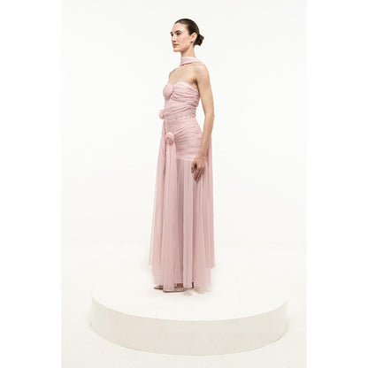 SOTBELLA LIGHT PINK BONED STRAPLESS DRESS WITH STOLE