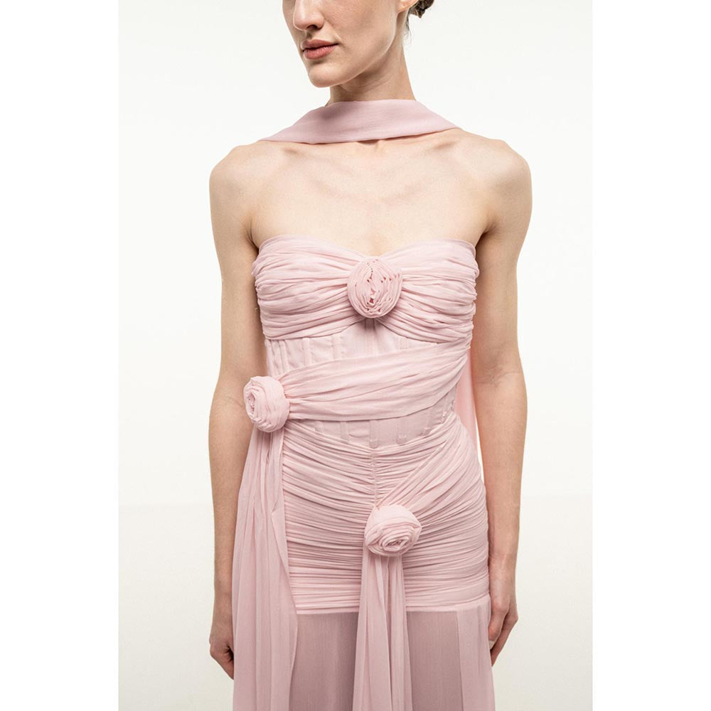 SOTBELLA LIGHT PINK BONED STRAPLESS DRESS WITH STOLE