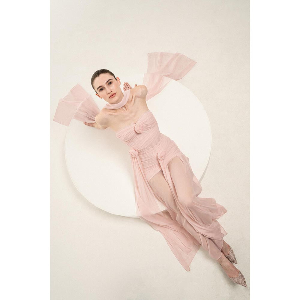 SOTBELLA LIGHT PINK BONED STRAPLESS DRESS WITH STOLE