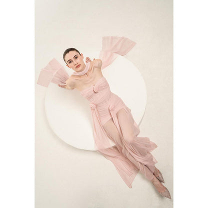 SOTBELLA LIGHT PINK BONED STRAPLESS DRESS WITH STOLE