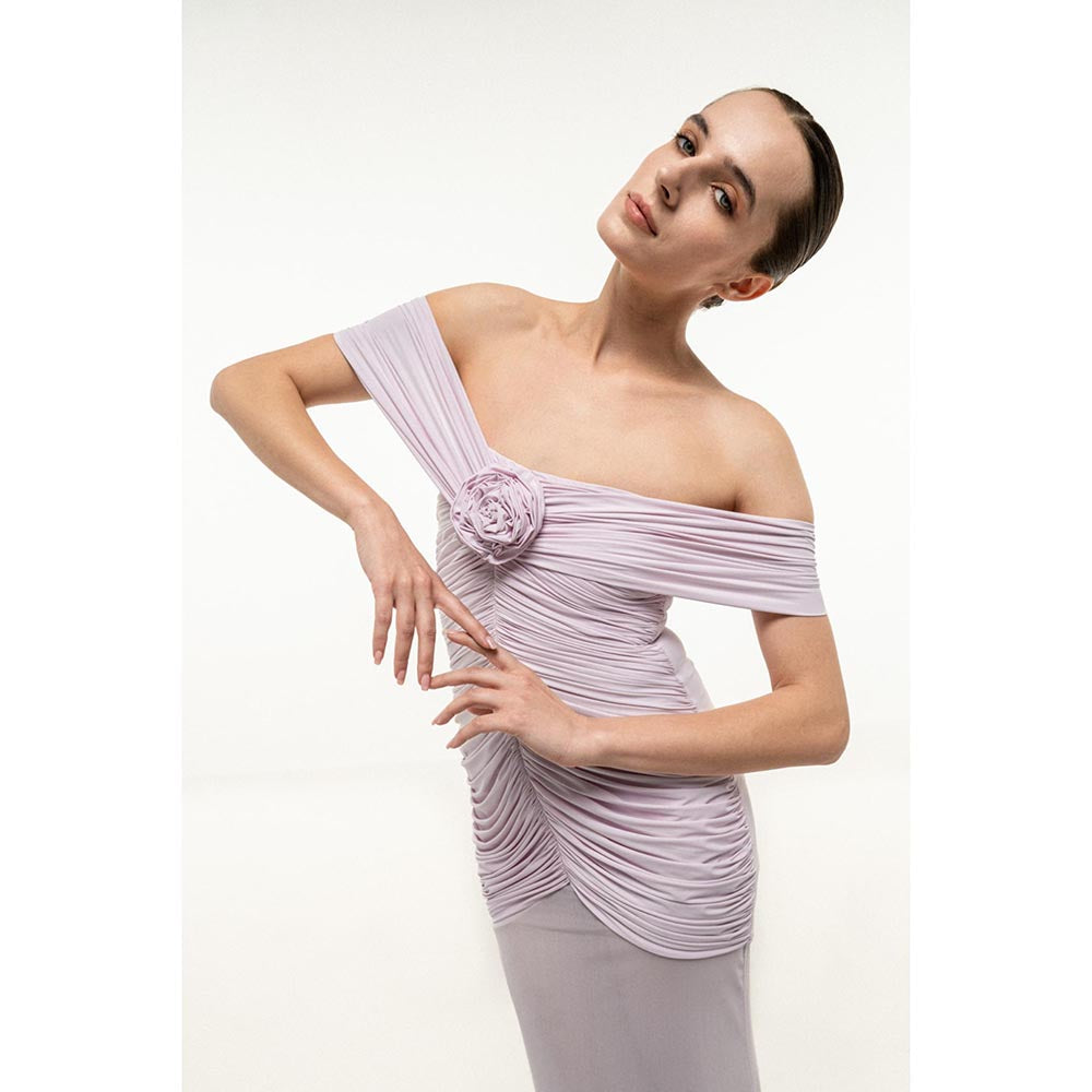SOTBELLA Lavender Strapless RUCHED FLARED DRESS