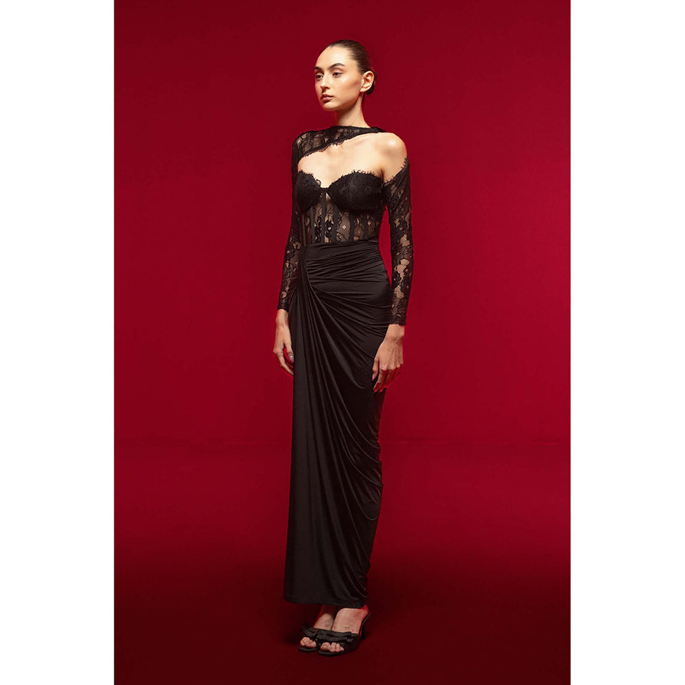 SOTBELLA Black One-Shoulder Lace Dress