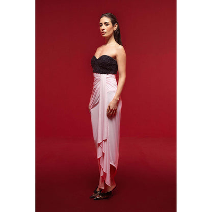 SOTBELLA Pink Black Sequin Bust Dress