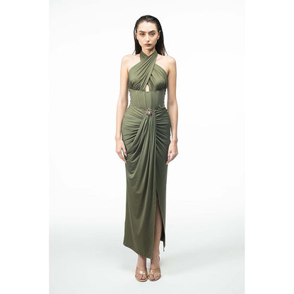 SOTBELLA Green Draped Halter Dress