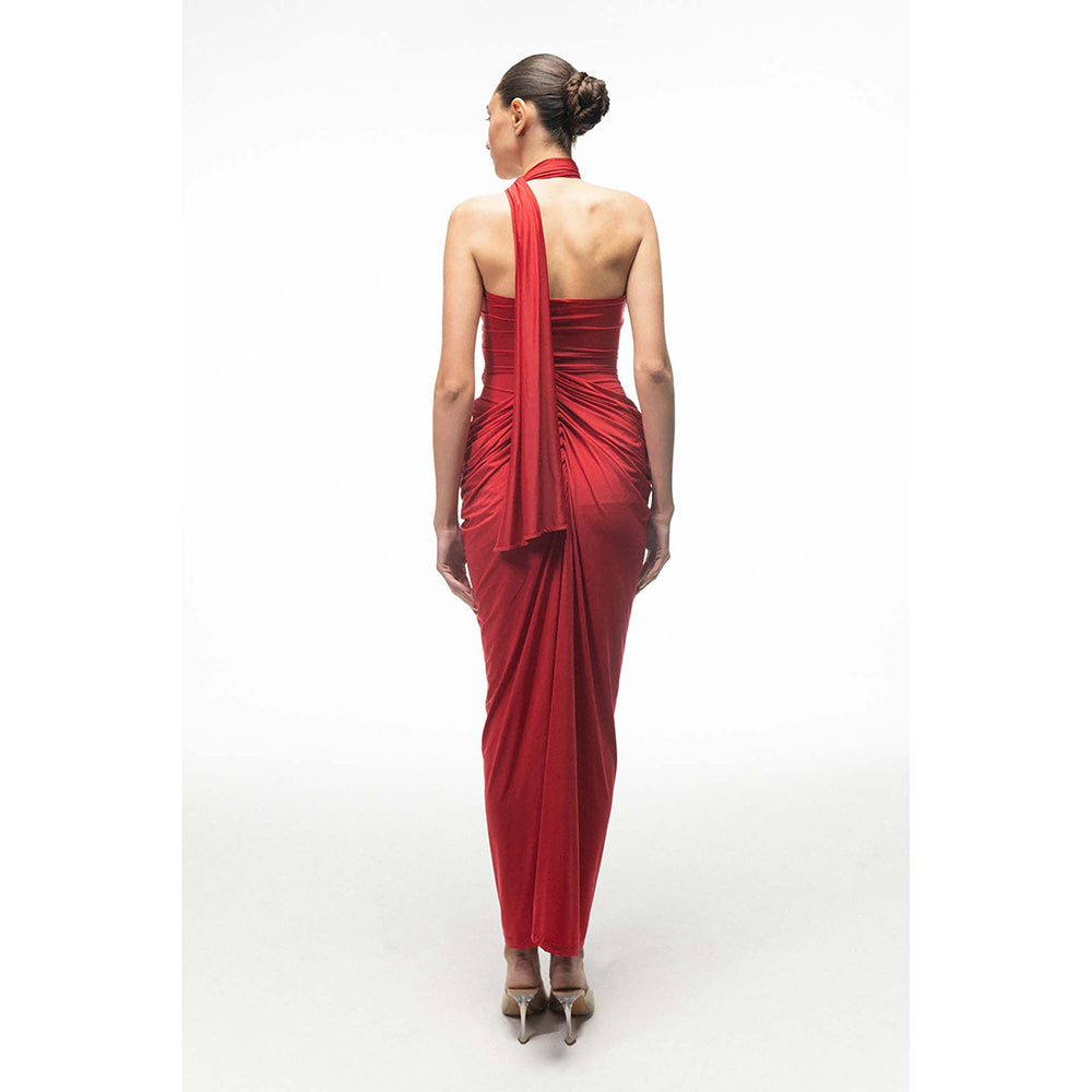 SOTBELLA Red Draped Dress with Neck Wrap