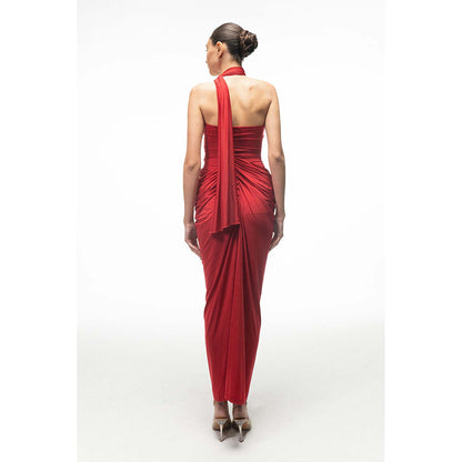 SOTBELLA Red Draped Dress with Neck Wrap