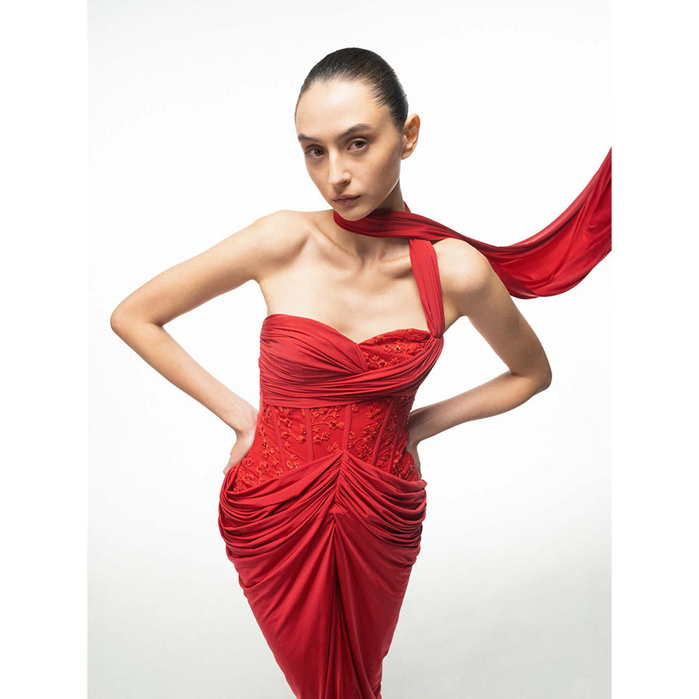 SOTBELLA Red Draped Dress with Neck Wrap