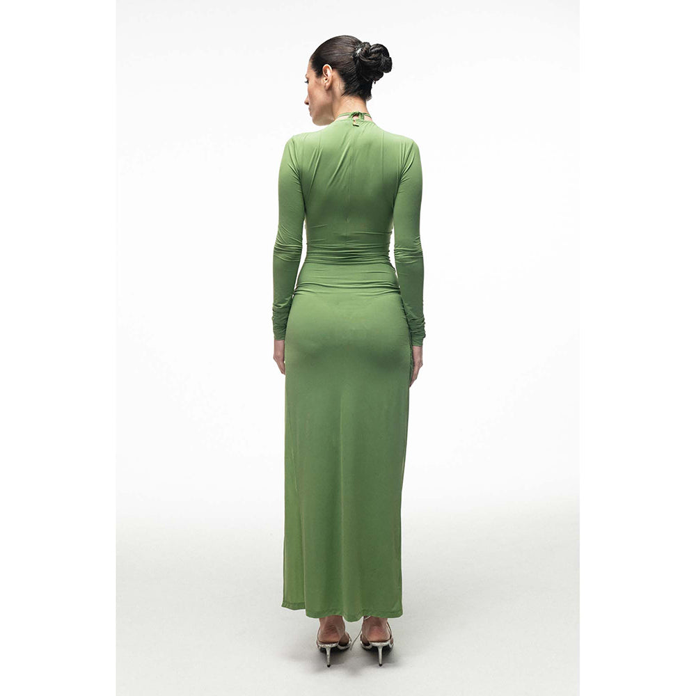 SOTBELLA Green Lace Panel Draped Dress
