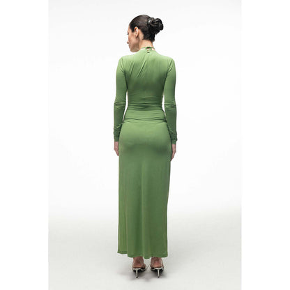 SOTBELLA Green Lace Panel Draped Dress
